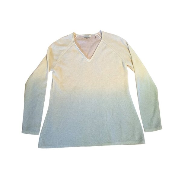 Cashmere Kinross Ombre Vee Sweater Blue White Boho Size Large Heritagecore - Picture 2 of 7